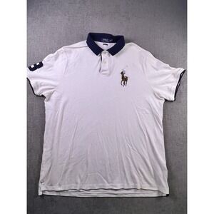 Polo Ralph Lauren Rugby Shirt Men's XXL Big Pony White Blue Trim Embroidered